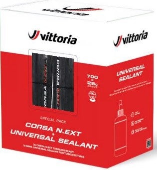 Vittoria 真空胎連防爆液套裝-Corsa N.EXT 石墨烯真空胎- 700 X 28C -黑色(2條)及80ml防爆液