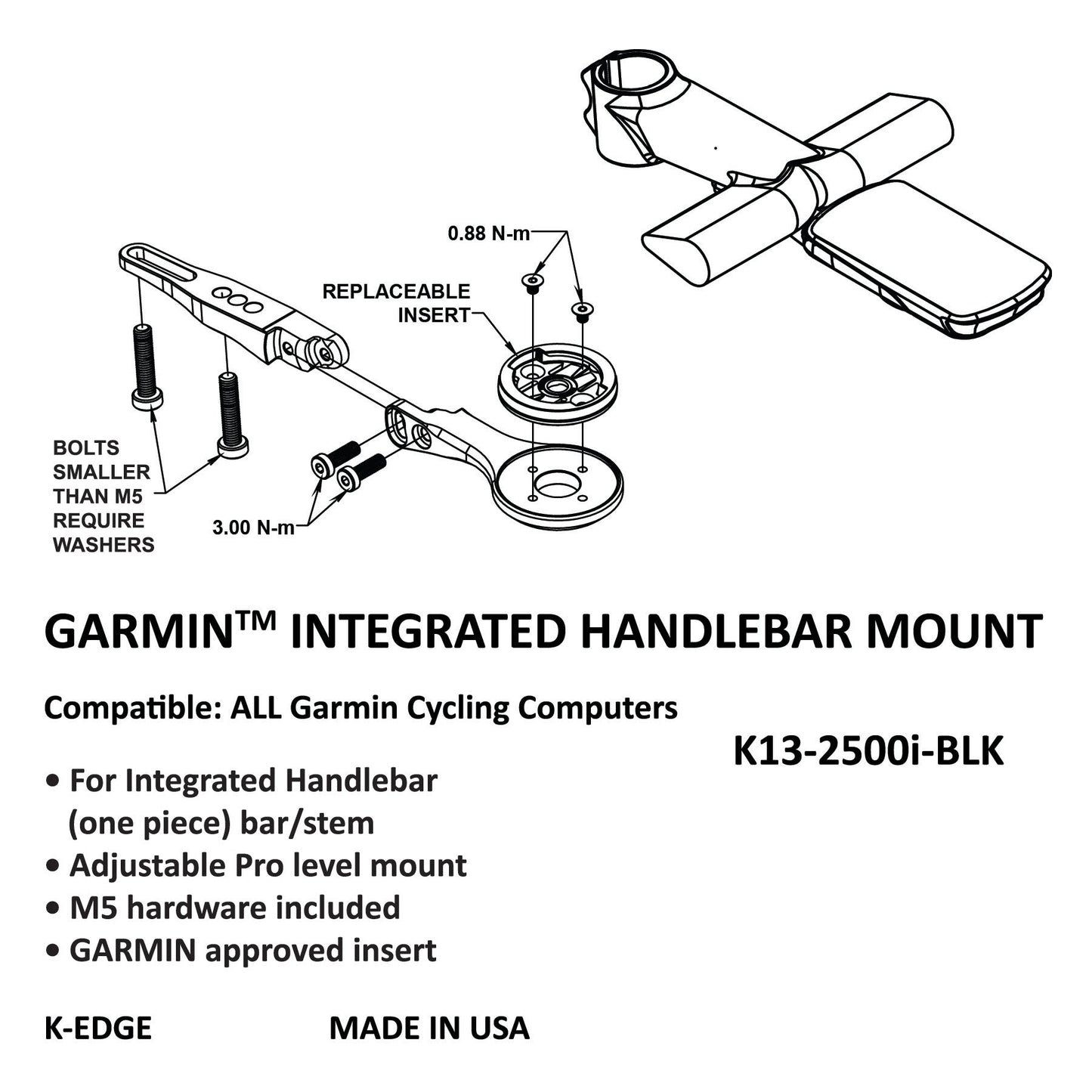 K-EDGE GARMIN IHS SPLAYD integrated front meter extension code-black