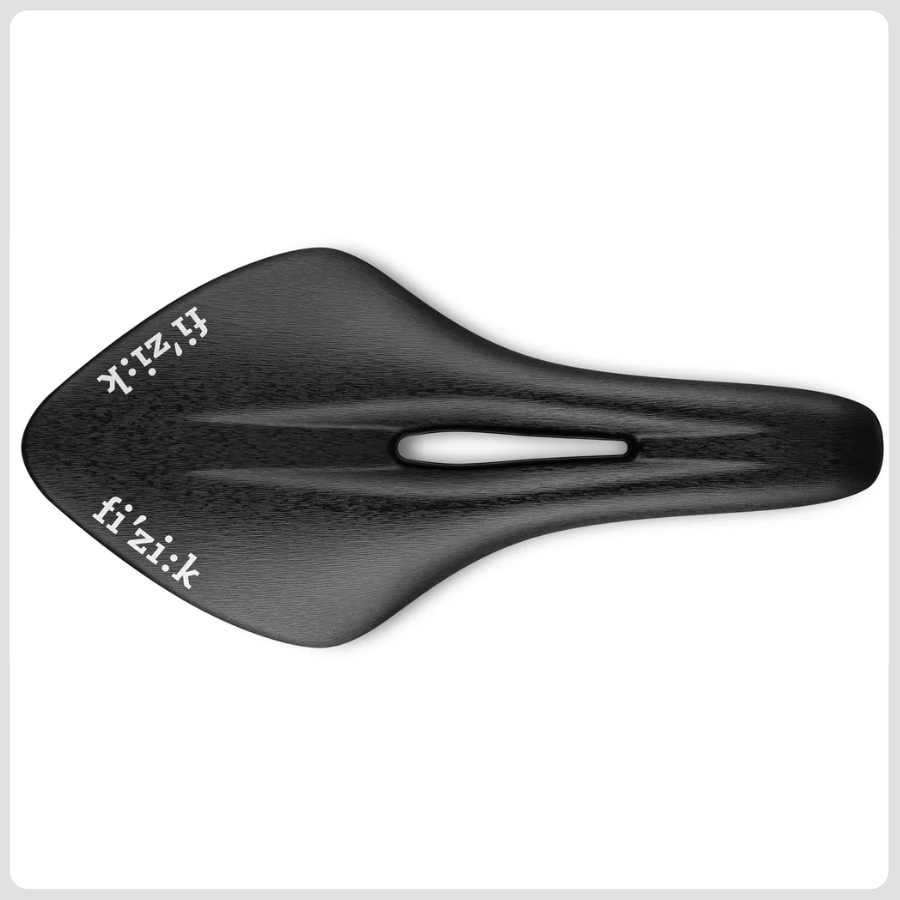 Fizik Arione R1 Light road bike saddle in 145mm width with carbon rails and low-profile black EVA padding