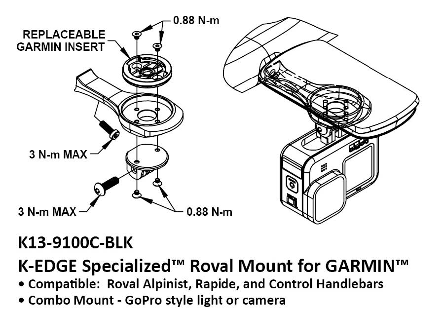 K-EDGE GARMIN - Specialized Roval front meter and camera extension code/K-EDGE GARMIN Specialized Roval Combo Mount