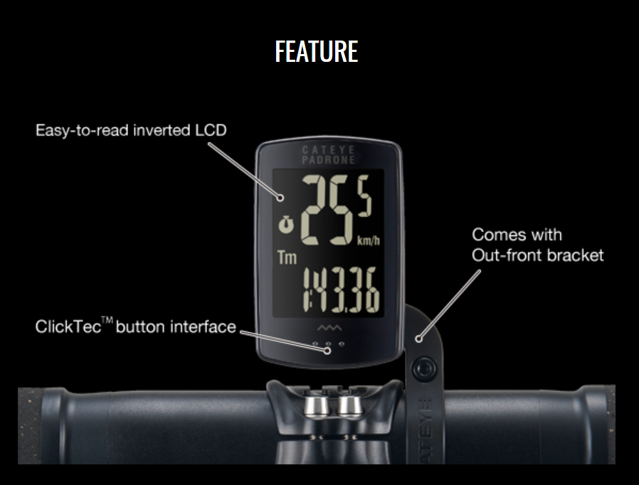 CATEYE PADRONE STEALTH edition extra large anti-reflective wireless meter~CC-PA100W + OF-100 extension code/ CATEYE PADRONE WIRLESS CYCLE COMPUTER~CC-PA100W~STEALTH EDITION + OF-100