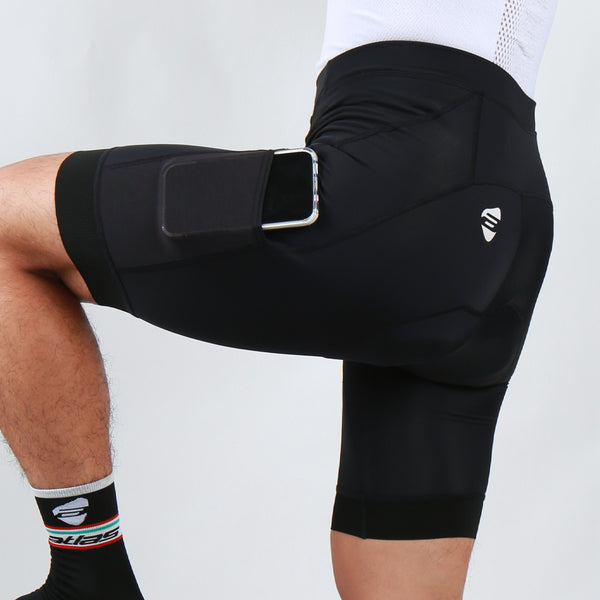 ATLAS Men's 5-point warp knitted breathable cycling pants (6th generation pant pads) with pockets, S-745-B, black, 24-30℃ / ATLAS MEN SHORT (with pocket) - 6TH, S-745-B, BK - 24-30℃